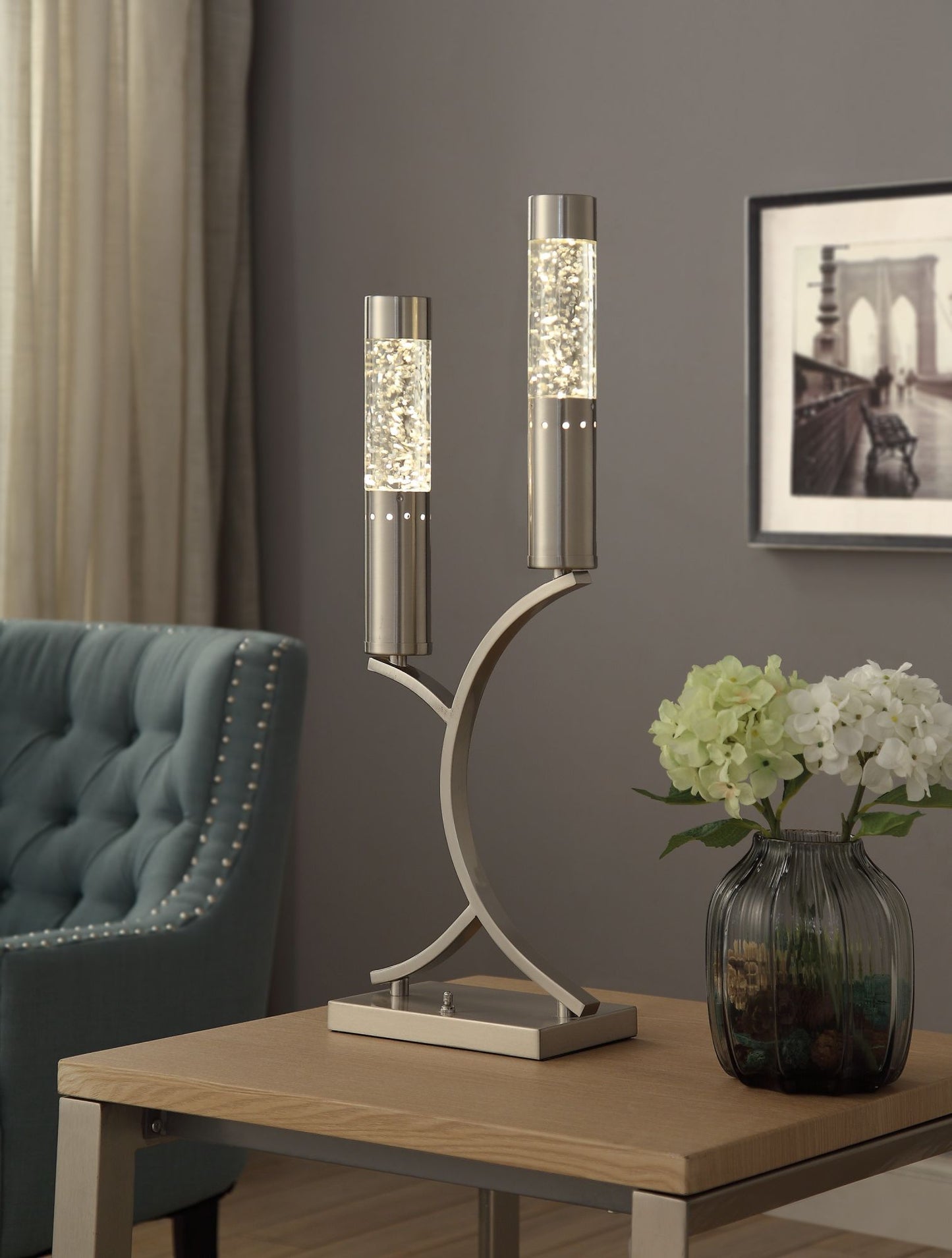 luxurious 2 water dancing lamp with satin nickel finish sparkle