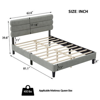 Rudy Queen Bed Frame with Headboard, Grey