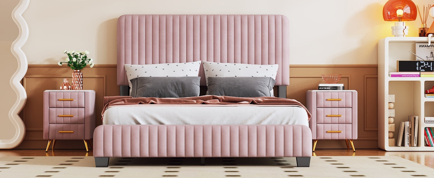emily upholstered platform bed, pink