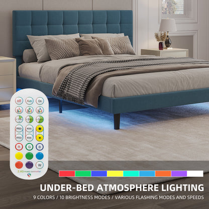 Square Upholstered Platform Bed with Lights Square Stitched