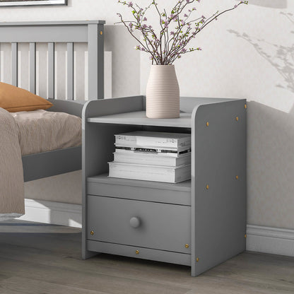 Twin Bed with Headboard & Nightstand, Grey