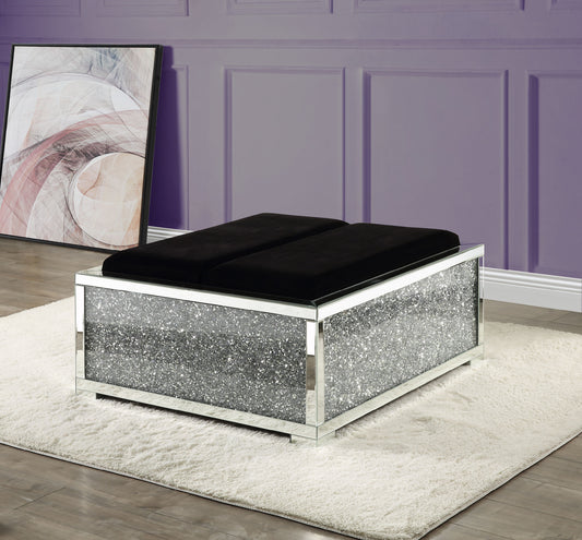 ACME Noralie OTTOMAN W/STORAGE Mirrored & Faux Diamonds