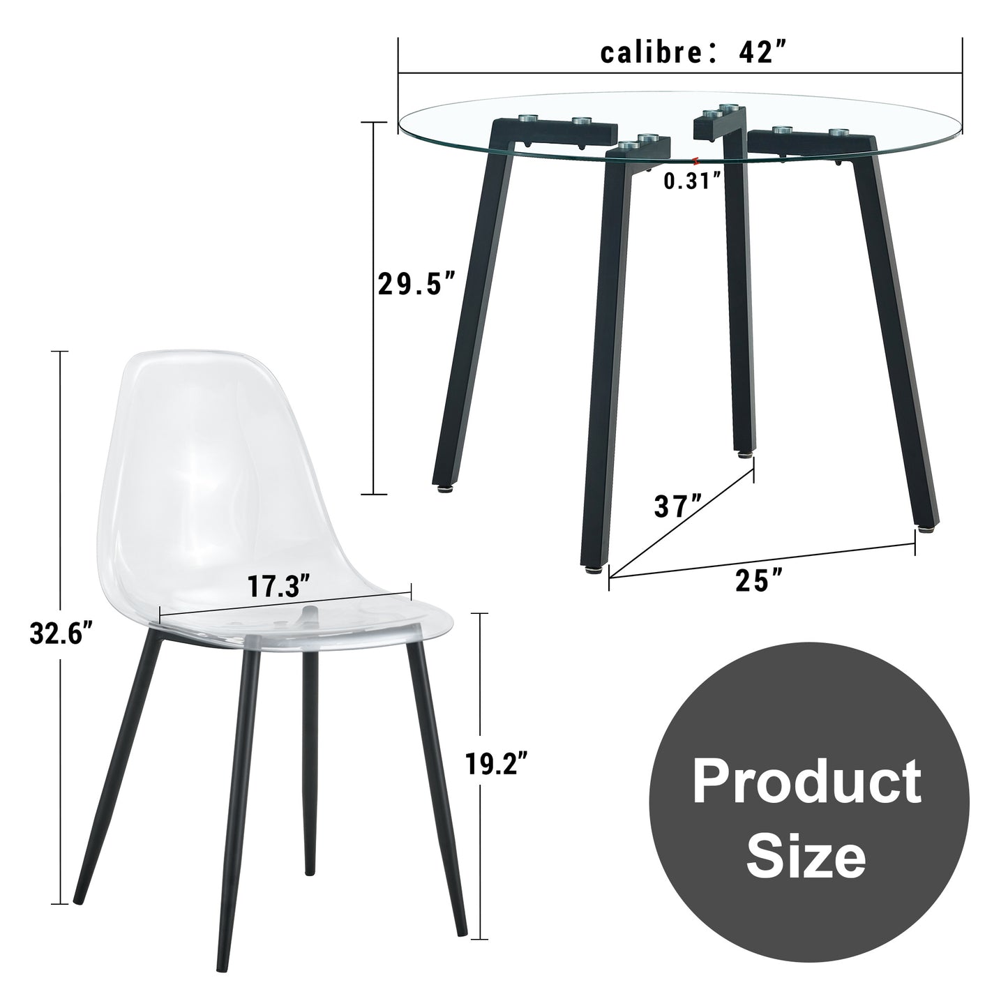6-piece dining set- transparent tempered glass
