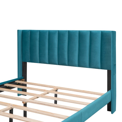 Velvet Upholstered Platform Bed with a Big Drawer