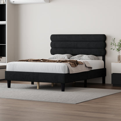 Rudy Queen Bed Frame with Headboard, Dark Grey