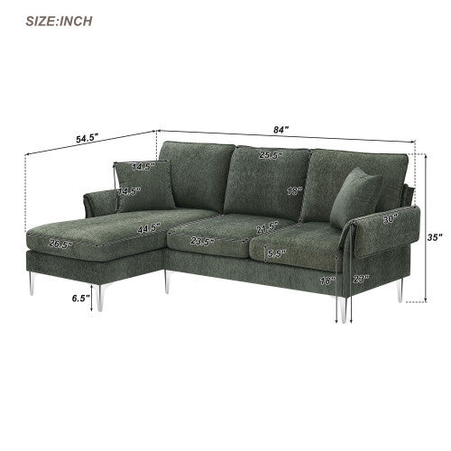 chenille l-shaped sofa with 2 pillows