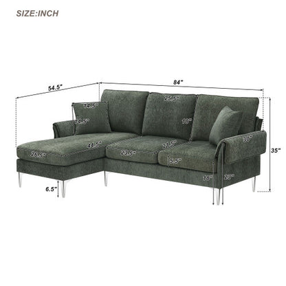 Chenille L-Shaped Sofa with 2 Pillows
