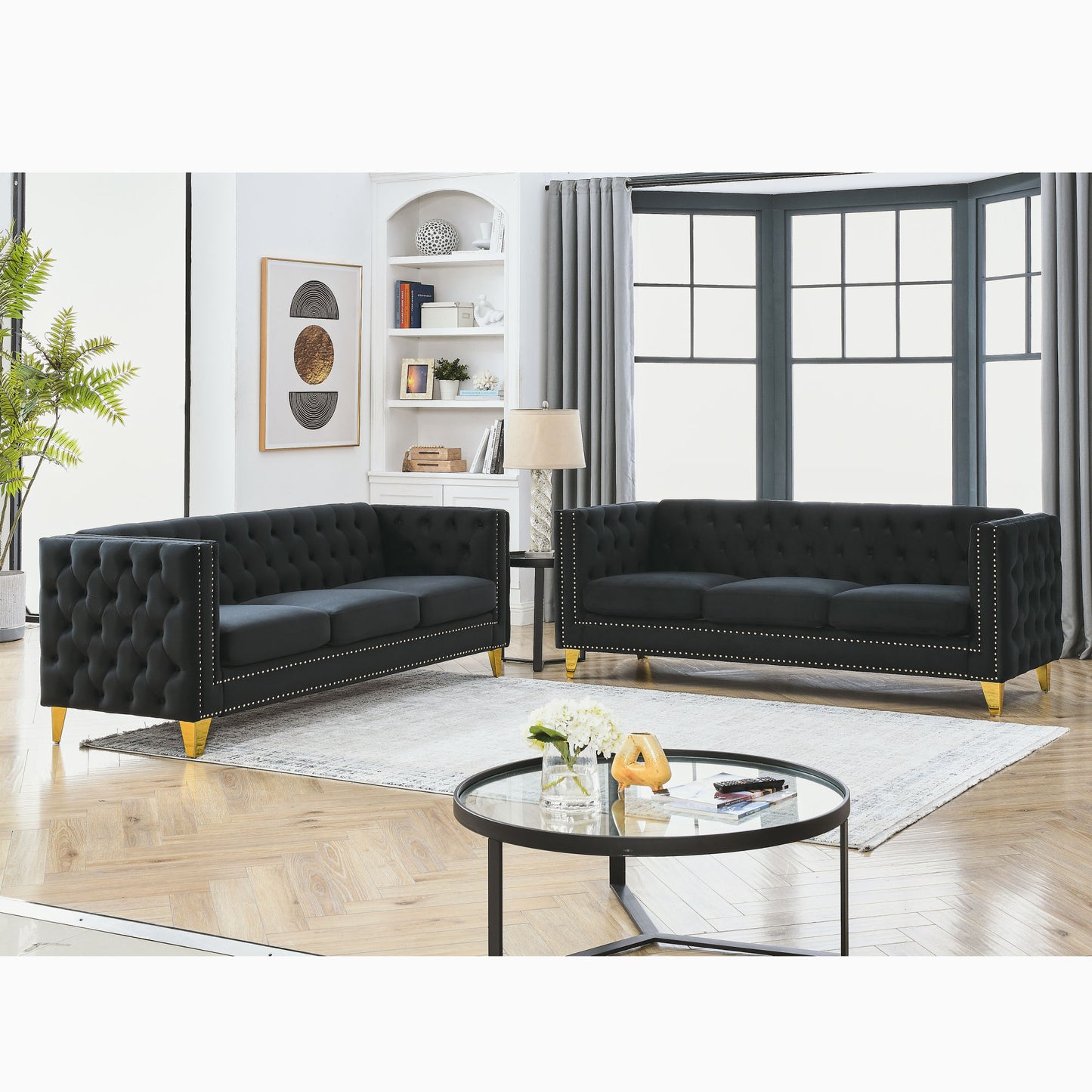 kate velvet upholstered sofa, black velvet