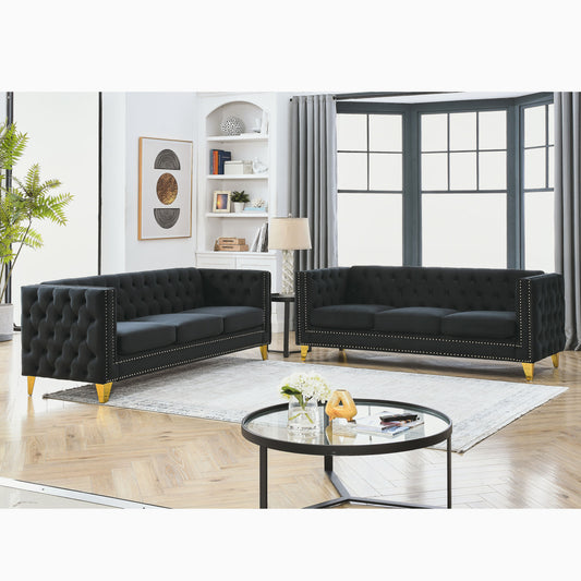 Kate Velvet Upholstered Sofa, Black Velvet