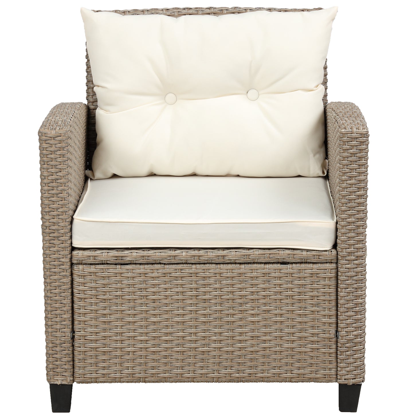 4 piece wicker ratten sectional sofa set with seat cushions, beige brown