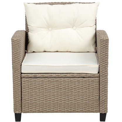 4 Piece Wicker Ratten Sectional Sofa Set with Seat Cushions, Beige Brown