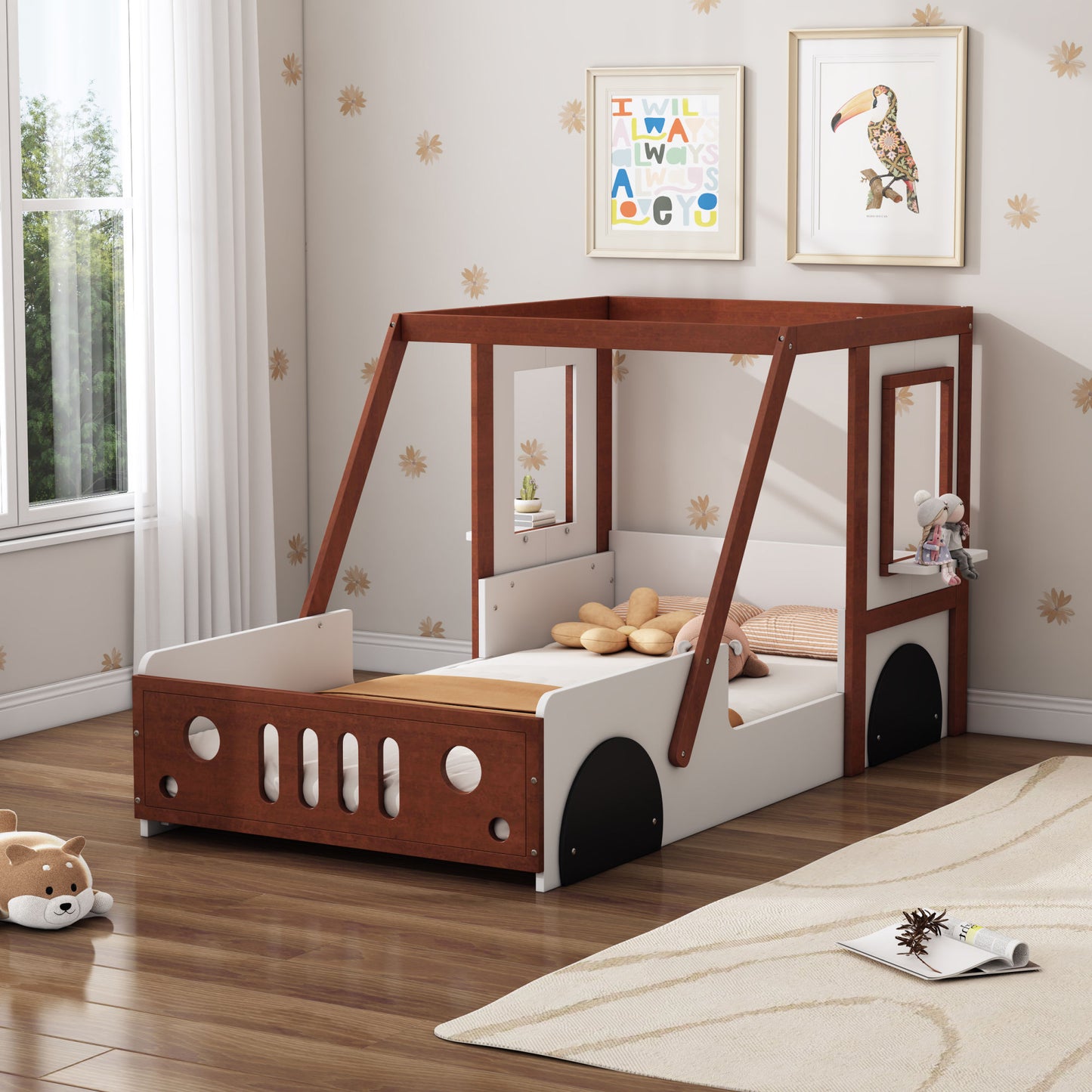 fun play design twin size car bed, white+ orange