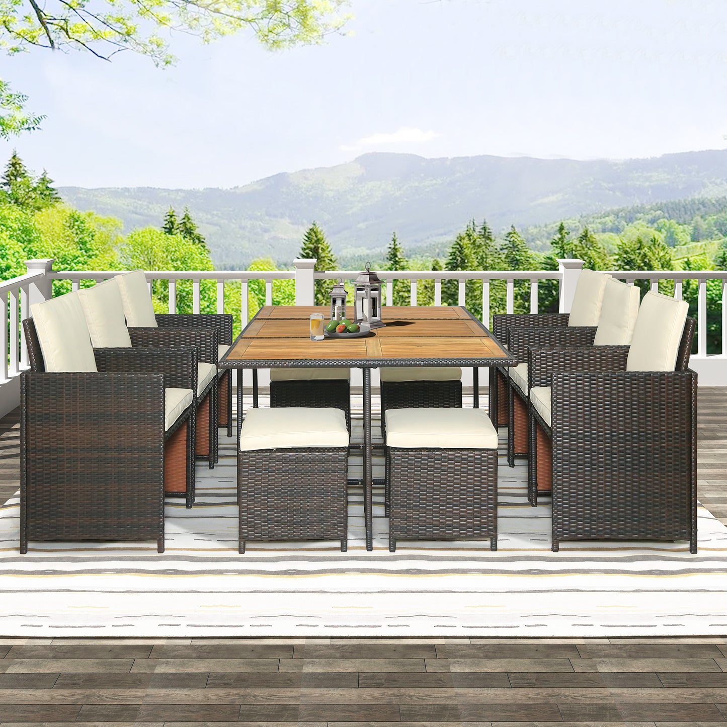 topmax 11-piece patio all-weather pe wicker dining table set