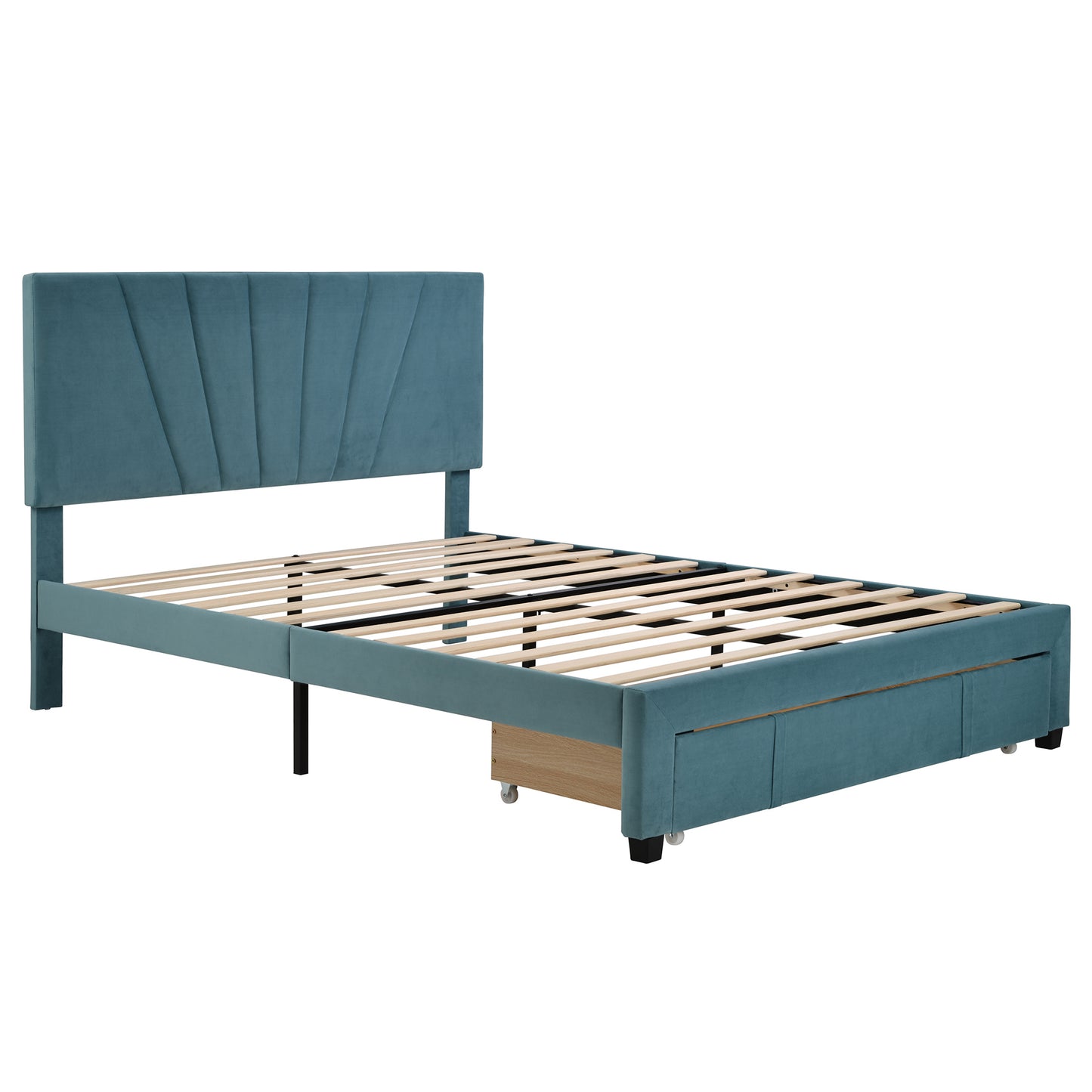 queen size storage bed velvet upholstered platform bed with a big drawer