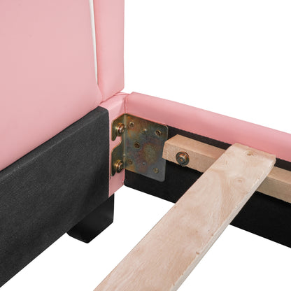 Upholstered Leather Platform Bed with Rabbit Ornament, Pink