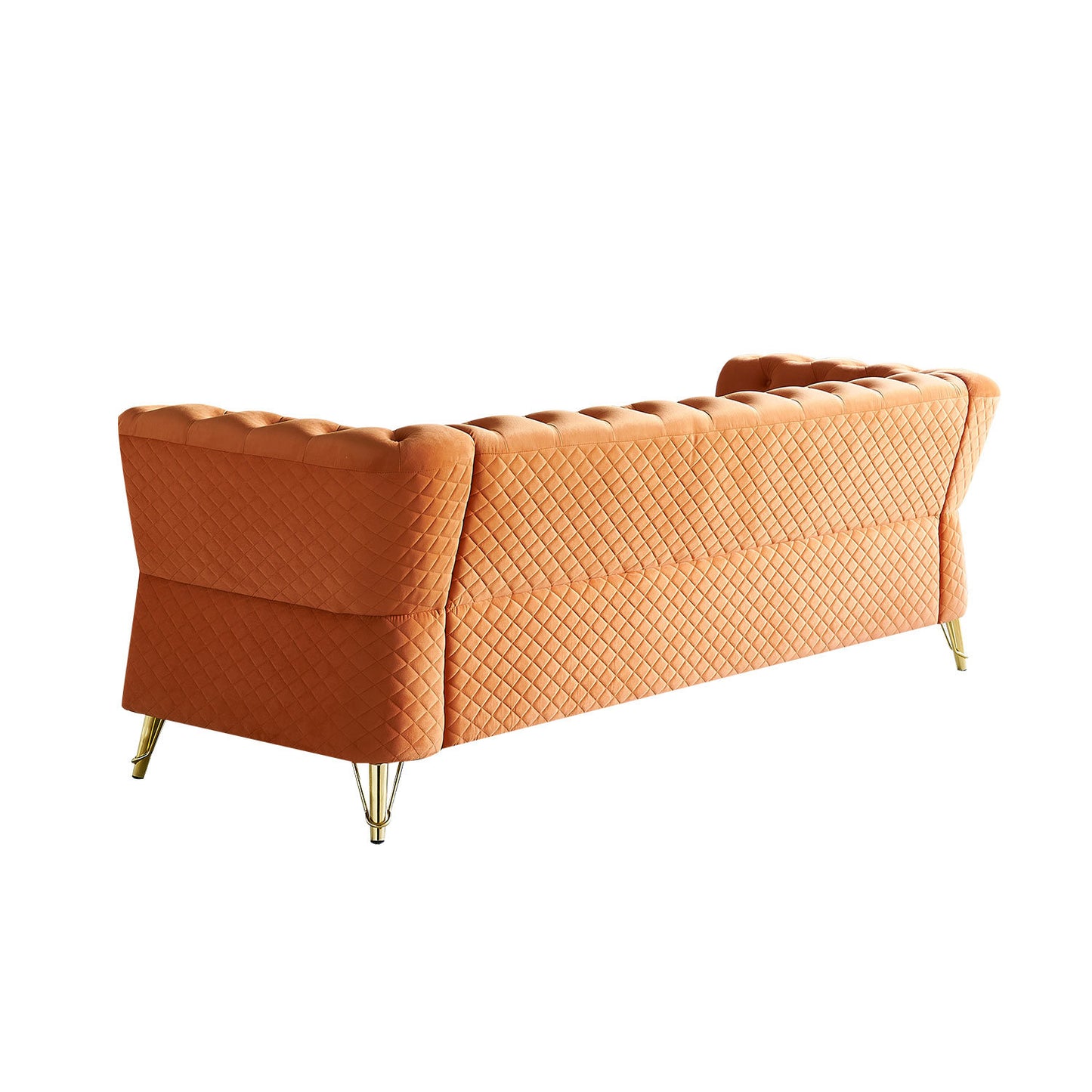 modern tufted velvet sofa, orange