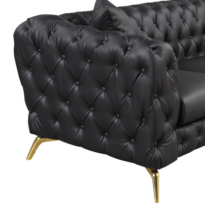 Button Tufted Upholstered Sofa, Black