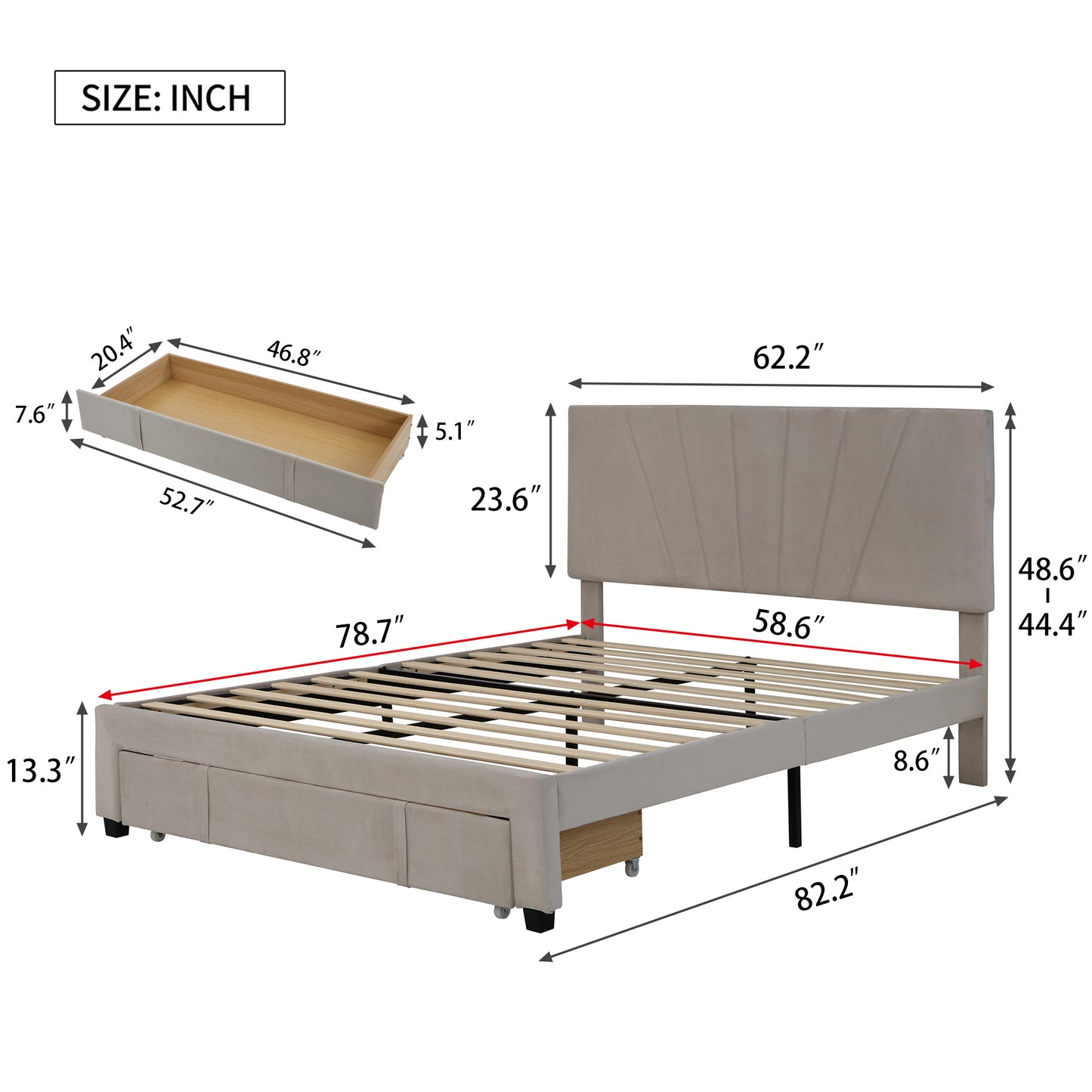 queen size storage bed velvet upholstered platform bed with a big drawer