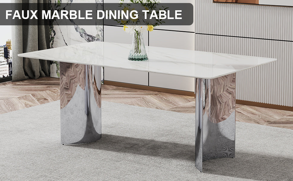 zara marble dining table, silver