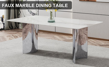 Zara Marble Dining Table, Silver