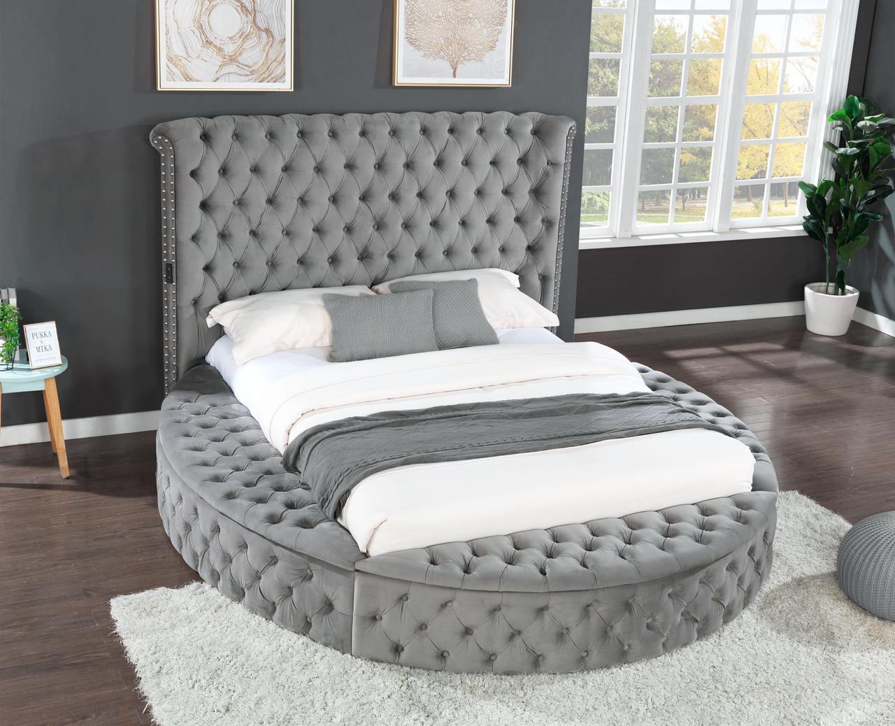 hazel queen size tufted storage bed made with wood in gray