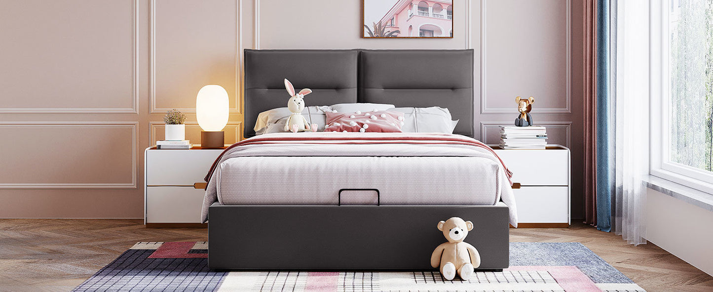 upholstered platform bed with a hydraulic storage system