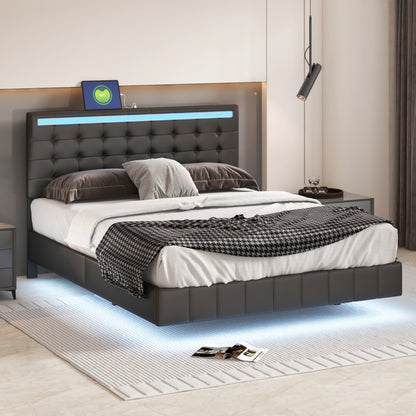 Floating Bed Frame with LED Lights and USB Charging #5