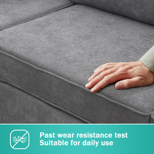 modern l shape couch with 3 pillows