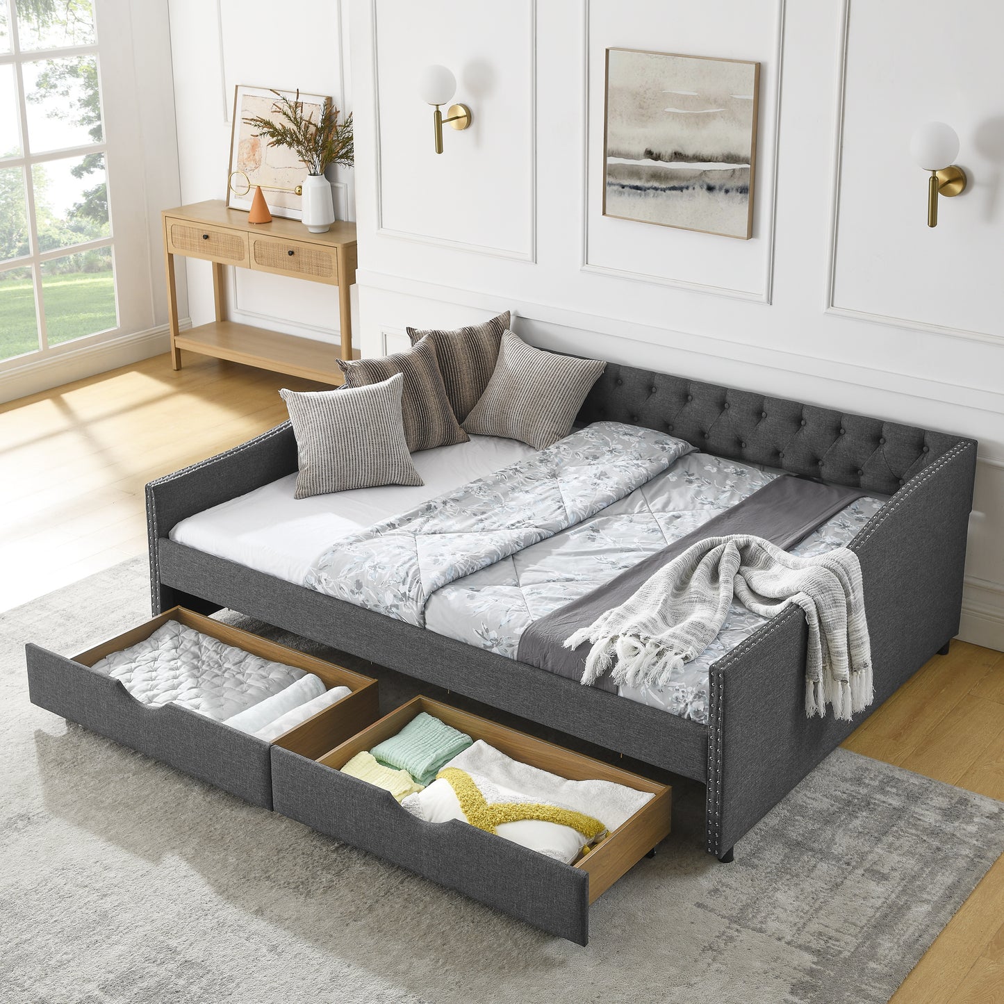 morgan upholstered daybed/sofa bed with drawers
