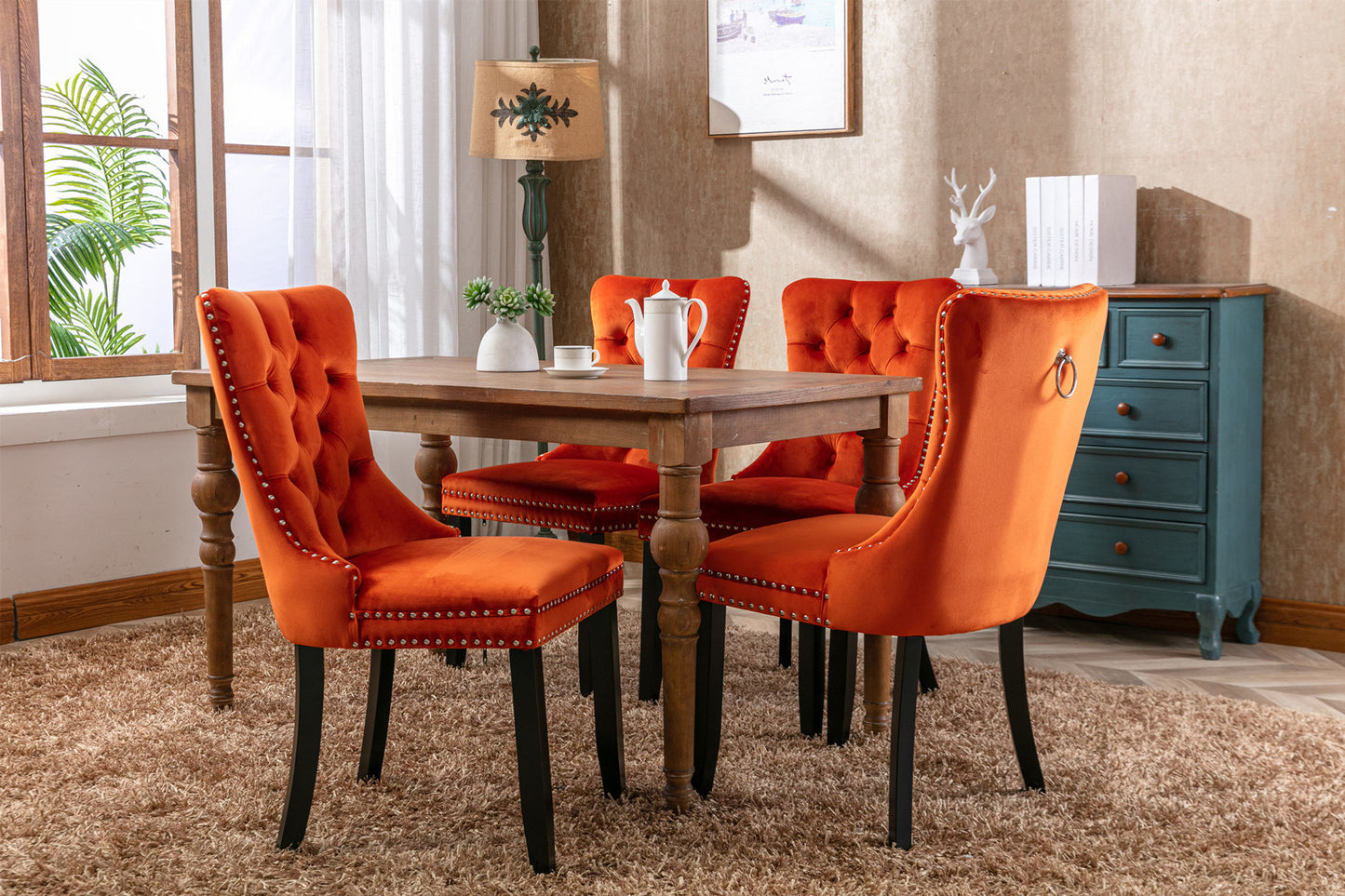 high-end tufted upholstered dining chairs, 2-pcs set orange