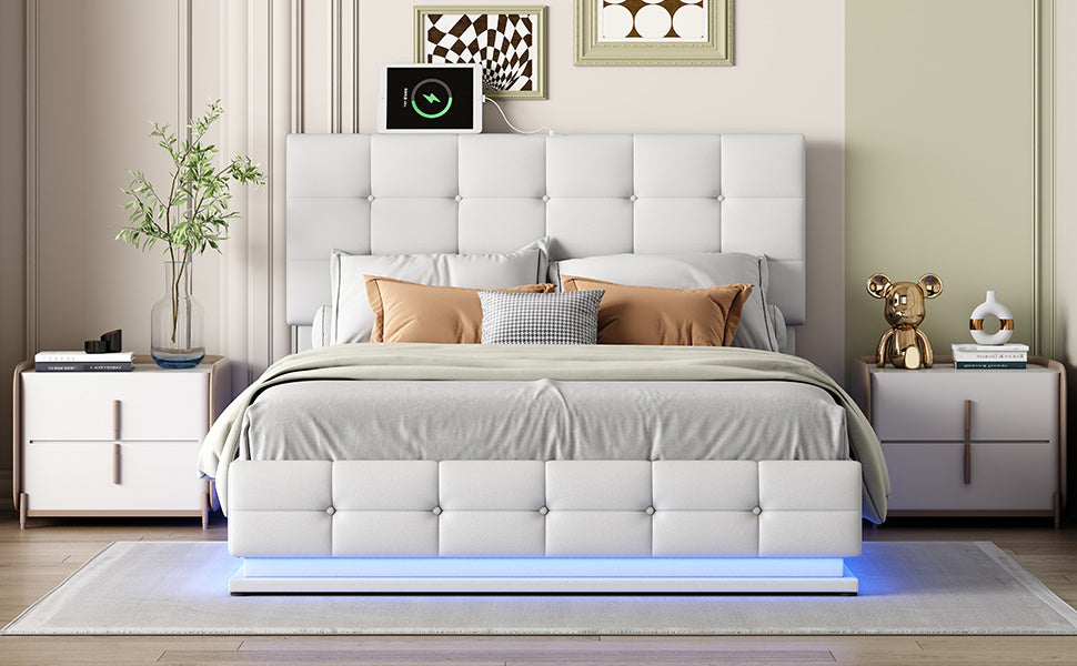 tufted upholstered platform bed with hydraulic storage system, led lights, and usb charger, black