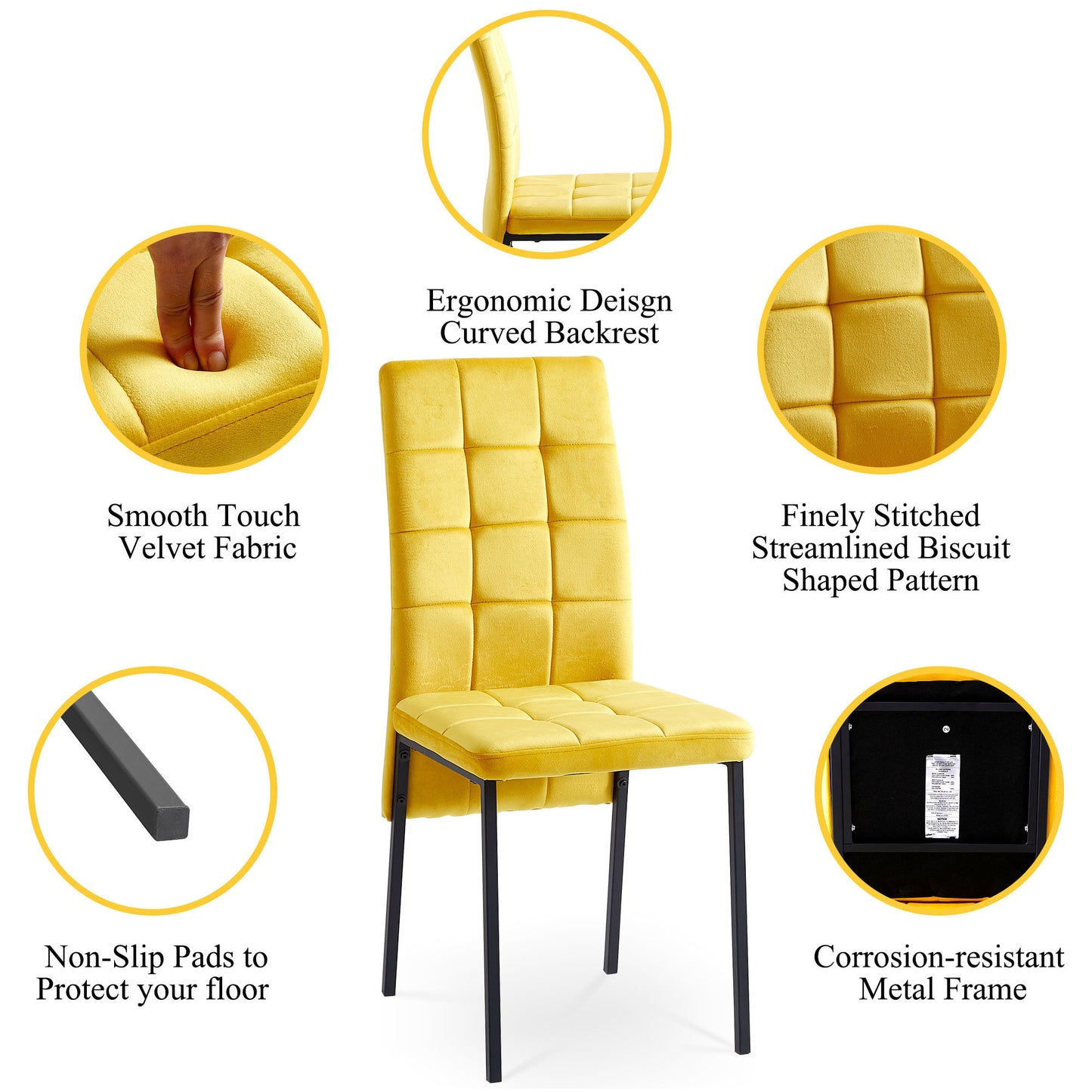 nordic dining chairs set of 4, yellow velvet high back