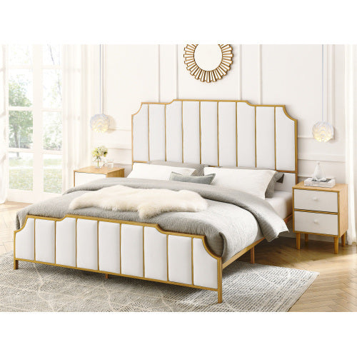 lilly upholstered platform bed & high headboard with wood slat support, velvet white