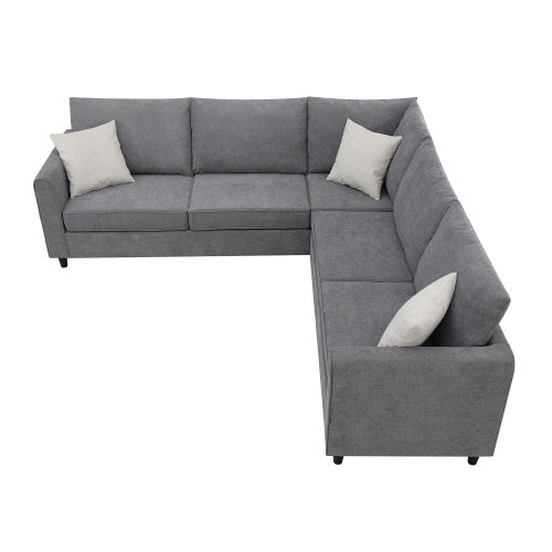 modern l shape couch with 3 pillows
