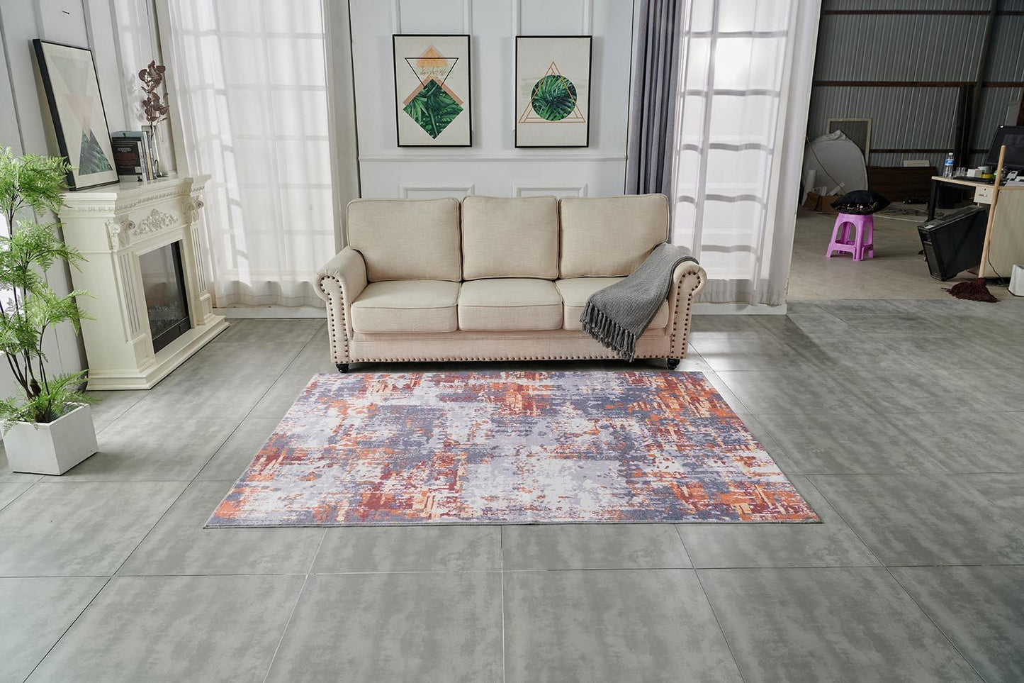 zara collection abstract design grey brown and rust machine washable super soft area rug
