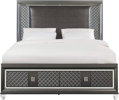ACME Sawyer Queen Bed, PU & Metallic Gray
