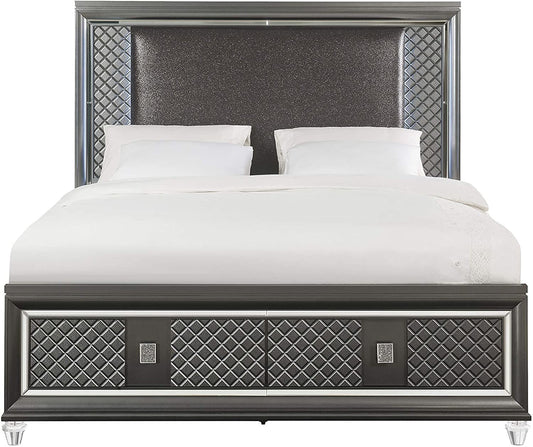 ACME Sawyer Queen Bed, PU & Metallic Gray