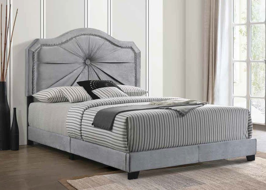 frankie queen bed; gray velvet