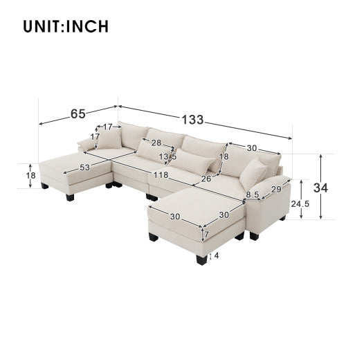 emily u shaped couch with armrest bags