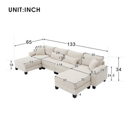 Emily U Shaped Couch with Armrest Bags