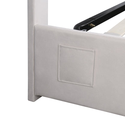 Velvet Upholstered Hydraulic Storage Bed with LED light, Bluetooth Player, and USB Charging