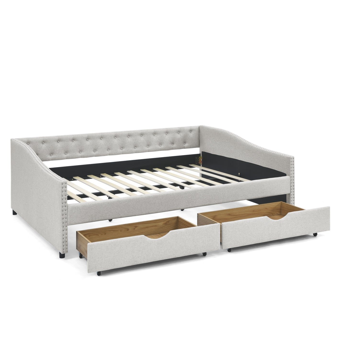 upholstered tufted daybed sofa bed  with drawers, beige