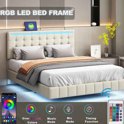 Floating Bed Frame with LED Lights and USB Charging #5