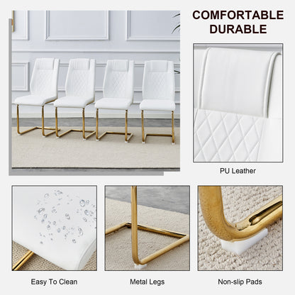 Faux Leather Cushion Chairs Set of 4, White+PU