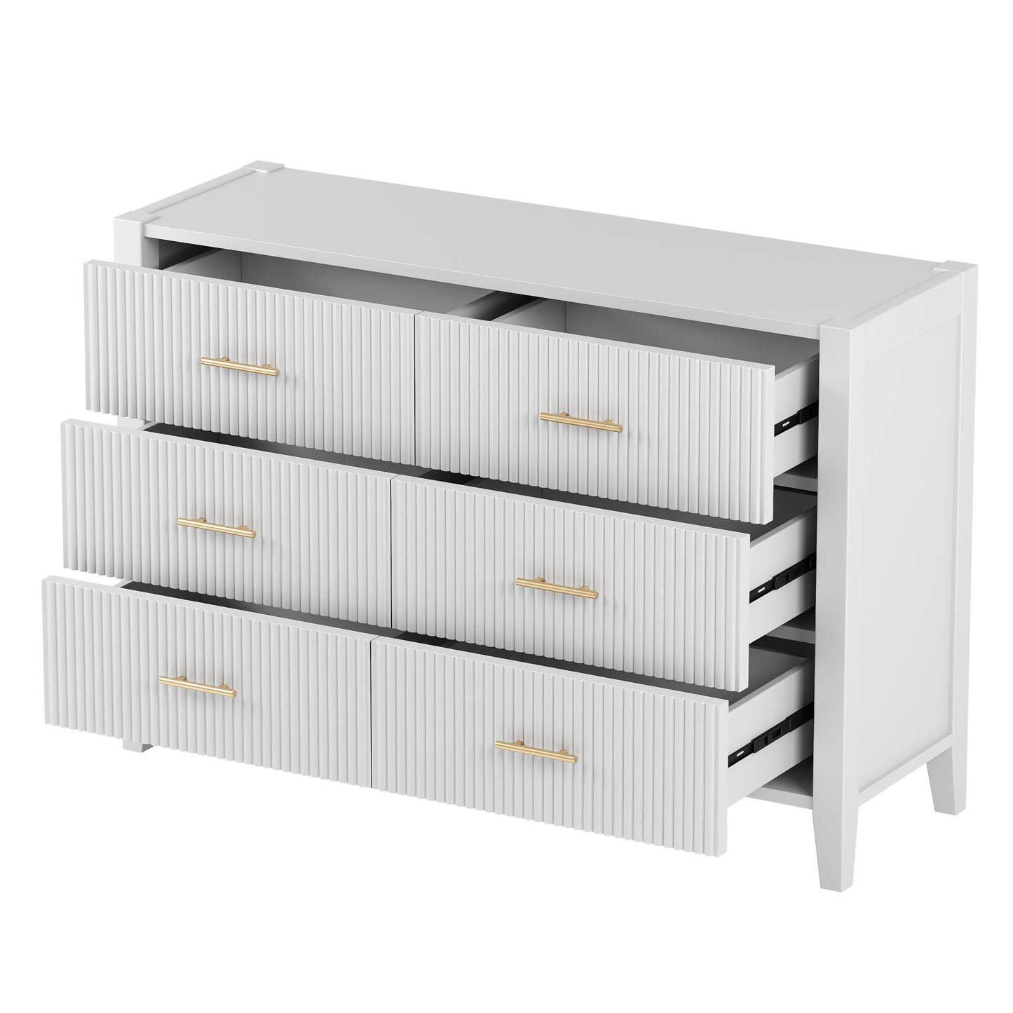6 drawer dresser with metal handle for bedroom, white