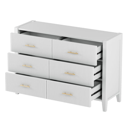 6 Drawer Dresser with Metal Handle for Bedroom, White