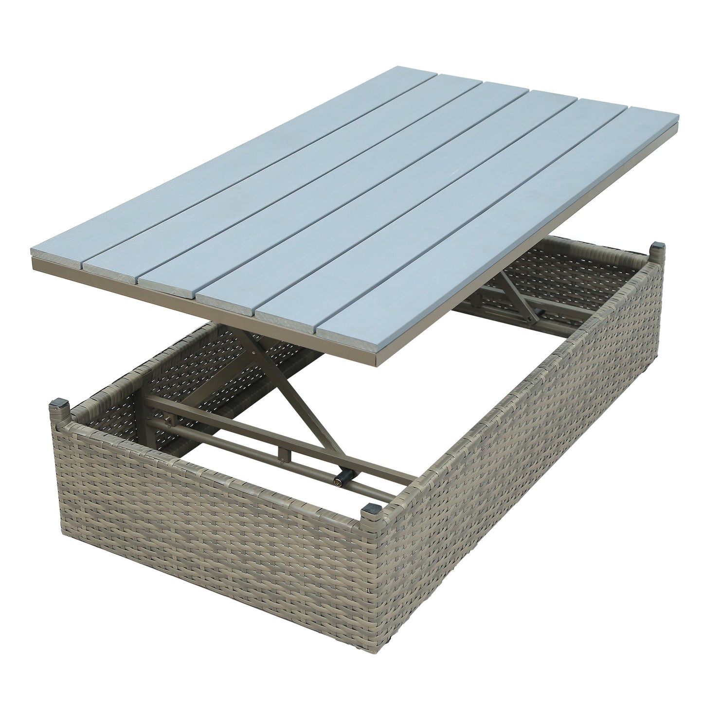 5-piece patio wicker sofa set cushions; ottomans and lift top coffee table included