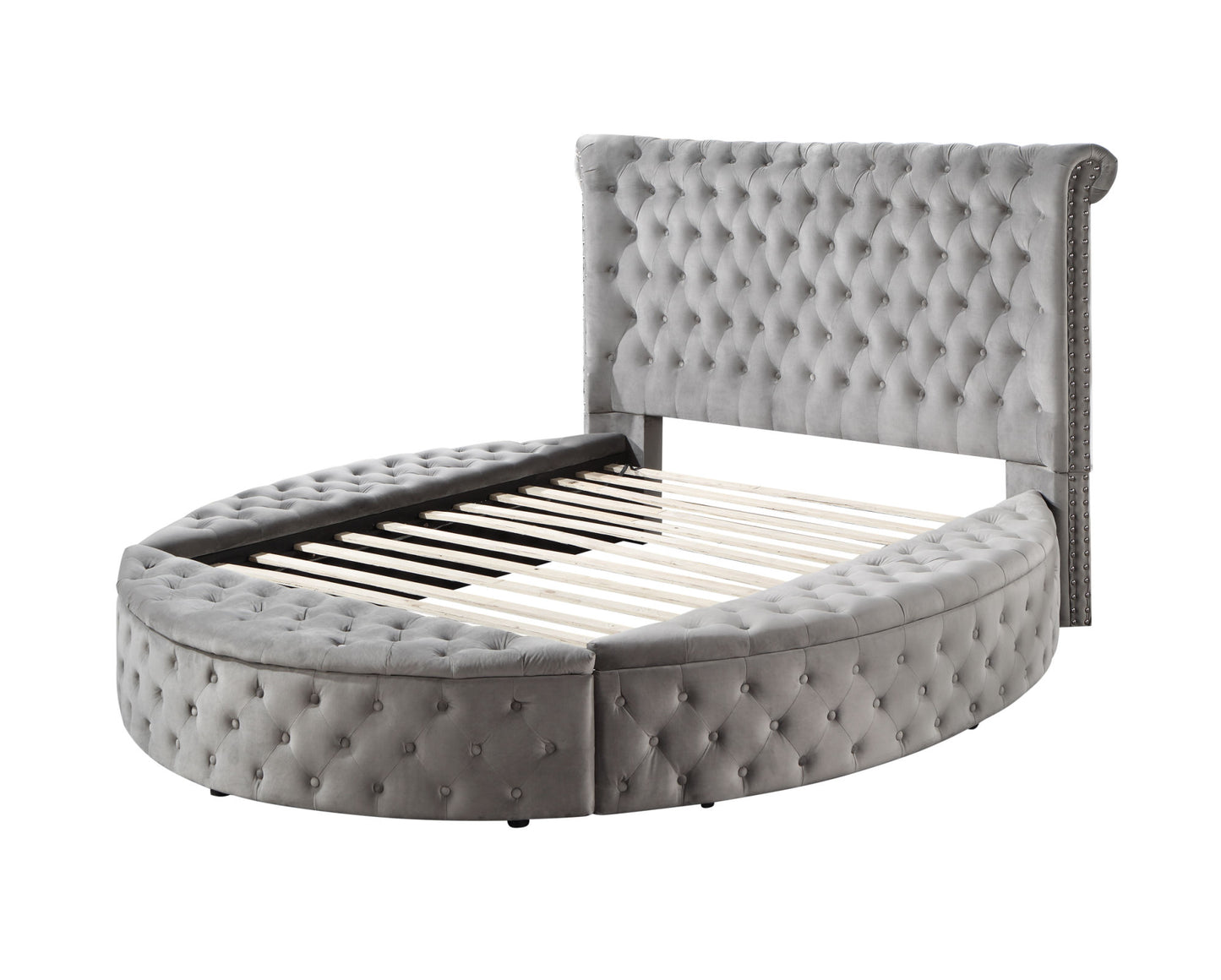 acme gaiva queen bed w/storage, gray velvet