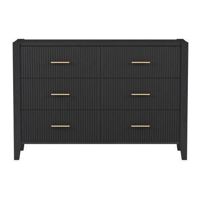 6 Drawer Dresser with Metal Handle, Black