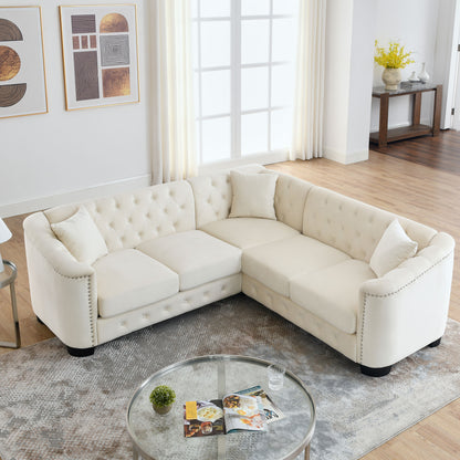 Riri Modern Chesterfield Velvet Sofa, Beige
